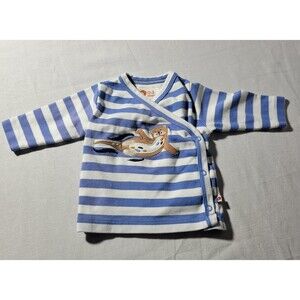 Piccalilly 100% Organic Cotton Baby(0-3mos.) White/Blue Striped Otter‎ LS Shirt